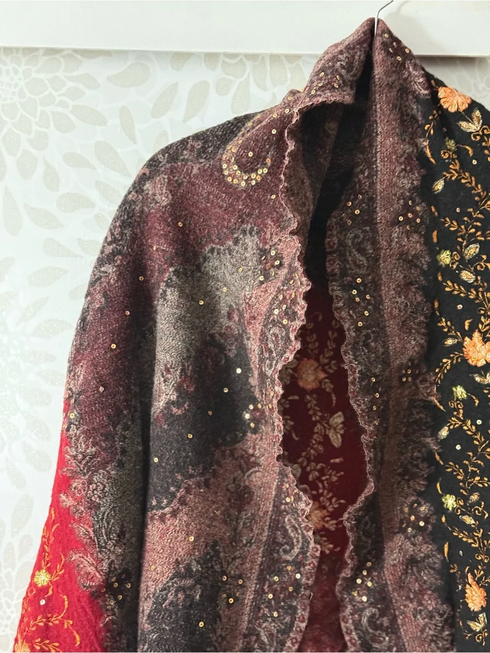 Pashmina Shawl Women’s OS One Size Paisley Floral Sequins Fringe Sweater Wrap